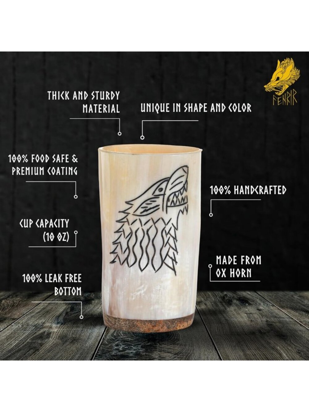 Viking Drinking Horn Mug Set of 5 - Unique Gifts for Men, Dad, Husband - Natural - Picture 4 of 6